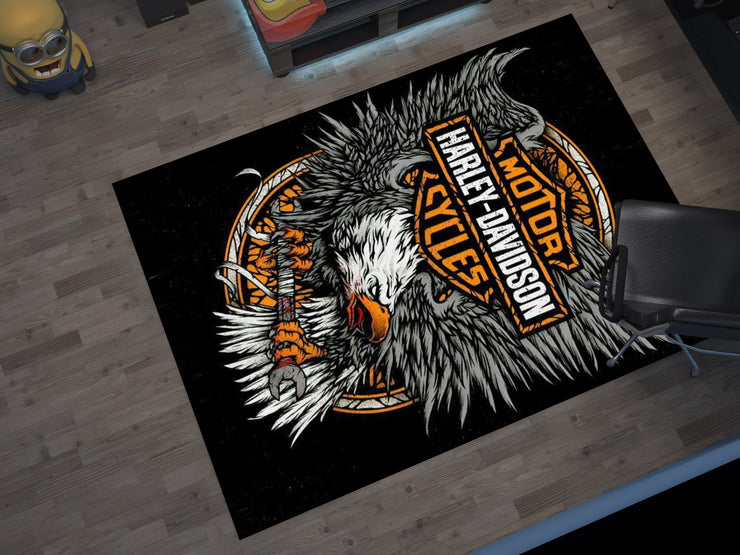 Harley-Davidson Road Custom Rug – Biker-Inspired Garage Decor for Motorcycle Enthusiasts, Motorcycle Carpet