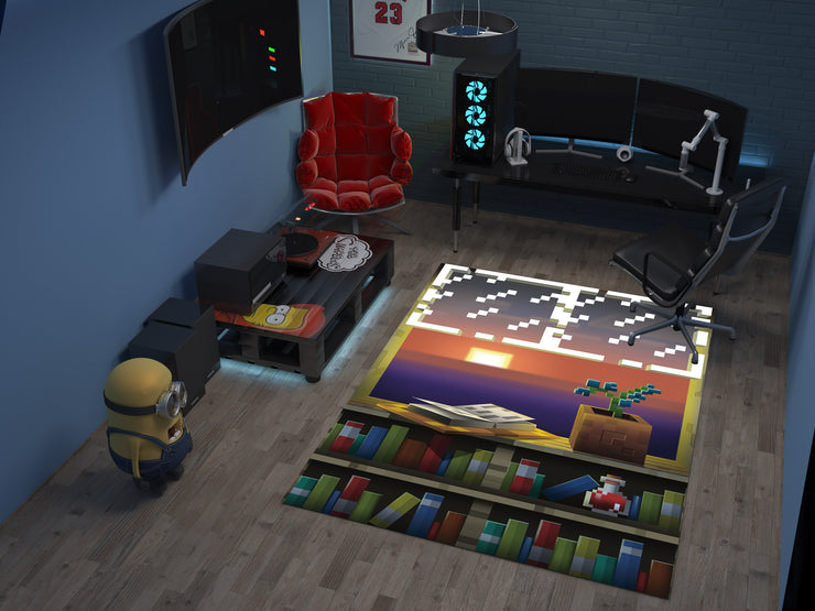 Minecraft Sunset Rug - Cozy Pixelated Design for Gamers Carpet, Gamer Room Decoration