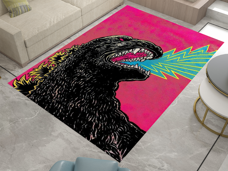 Godzilla Neon Monster Rug - Bold and Retro Godzilla-Inspired Design Carpet