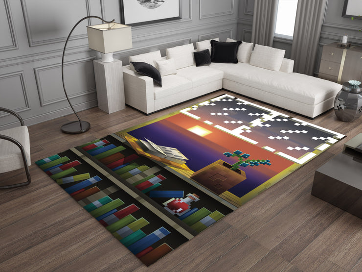 Minecraft Sunset Rug - Cozy Pixelated Design for Gamers Carpet, Gamer Room Decoration