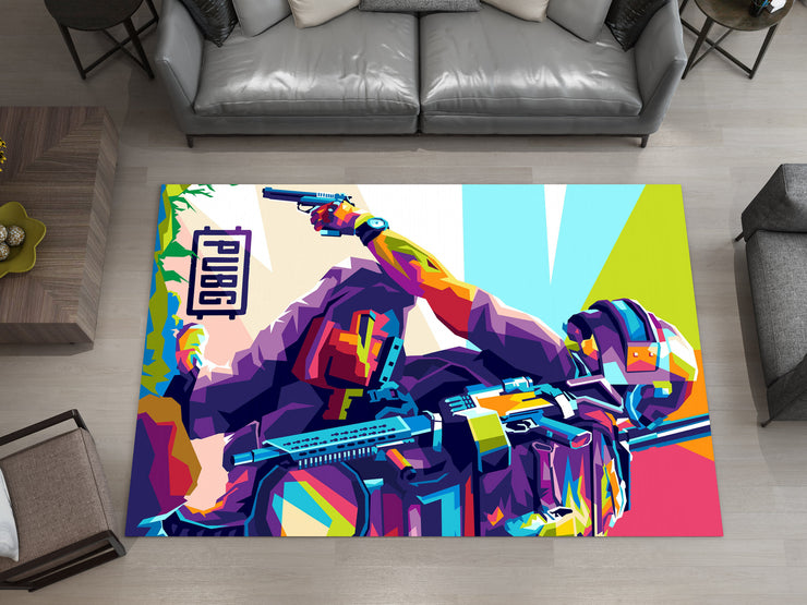 Vibrant PUBG Warrior Custom Rug – Battle Royale Gamer Room Decor, Gaming Room Carpet