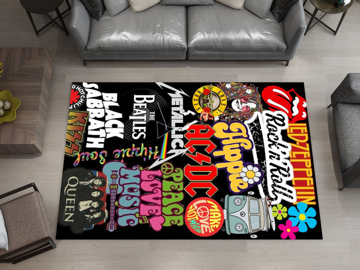 Rock Legends Custom Music Rug – Retro Music Icons Room Decor, Studio Music Carpet