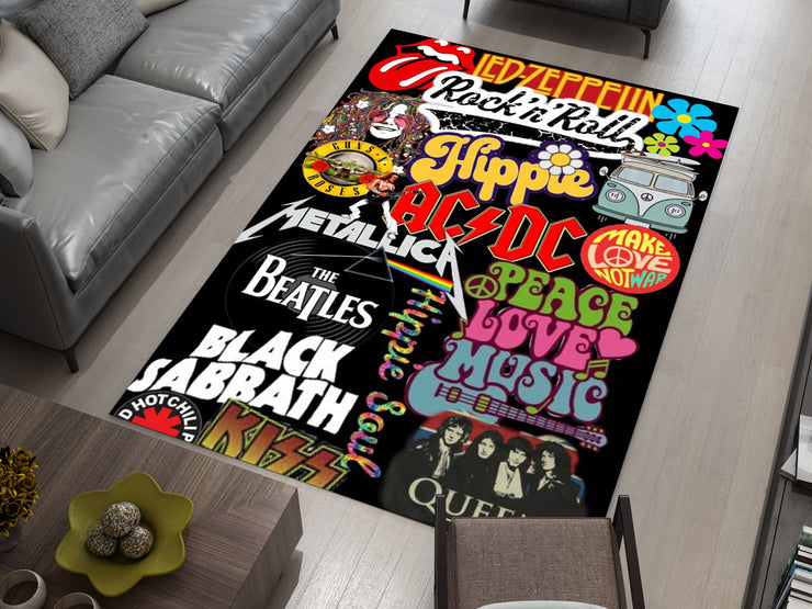 Rock Legends Custom Music Rug – Retro Music Icons Room Decor, Studio Music Carpet