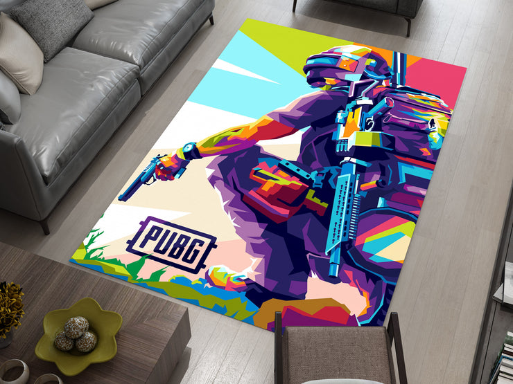 Vibrant PUBG Warrior Custom Rug – Battle Royale Gamer Room Decor, Gaming Room Carpet