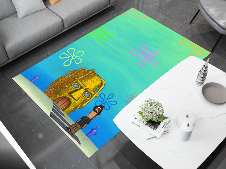 Travis SpongeBob Edition Rug - Fun and Quirky Crossover Design, Hip-hop Carpet