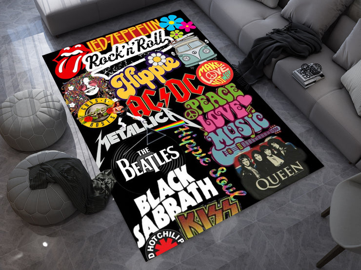 Rock Legends Custom Music Rug – Retro Music Icons Room Decor, Studio Music Carpet