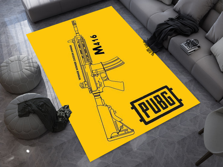 PUBG M416 Custom Rug – Battle Royale Weapon Design for Gamers, Gaming Room Carpet