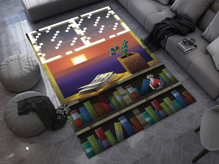 Minecraft Sunset Rug - Cozy Pixelated Design for Gamers Carpet, Gamer Room Decoration