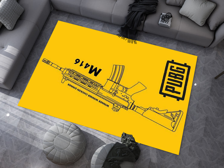 PUBG M416 Custom Rug – Battle Royale Weapon Design for Gamers, Gaming Room Carpet